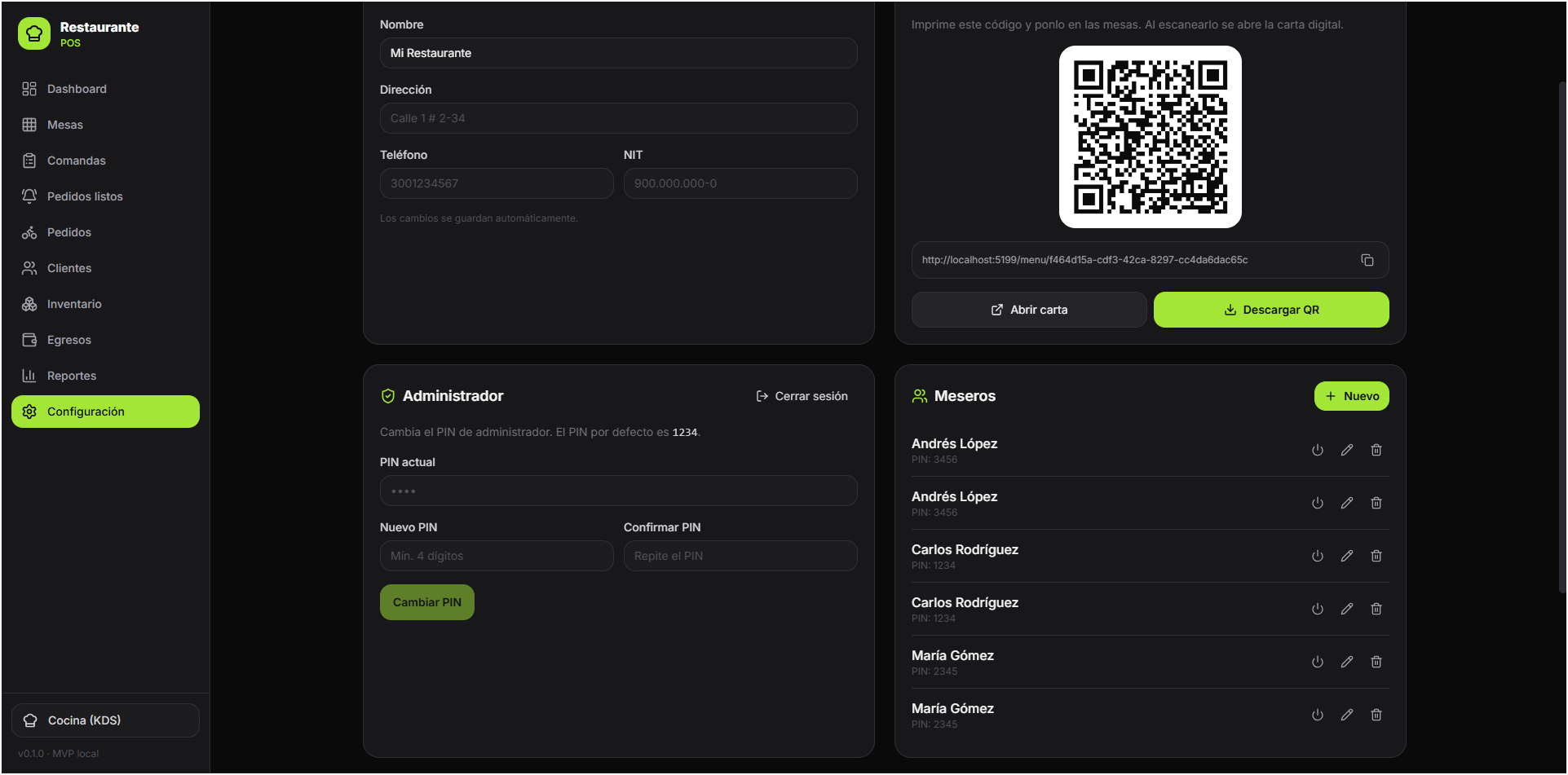 Configuración del sistema